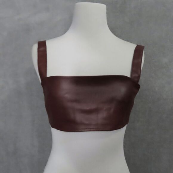 WeWoreWhat Cocoa Brown Buttery Vegan Leather Bra Top Small - Picture 1 of 6